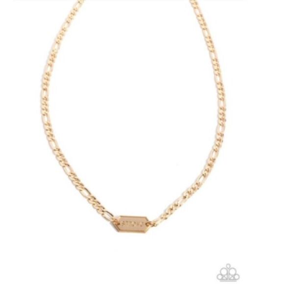 Paparazzi"Strong" Suit Necklace Gold Unisex Inspirational Lead/Nickel Free New - Picture 1 of 4